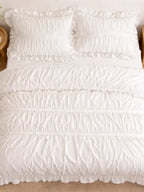 Cream Ruched Ruffle Cotton Duvet Cover
