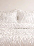 Cream Ruched Ruffle Cotton Duvet Cover