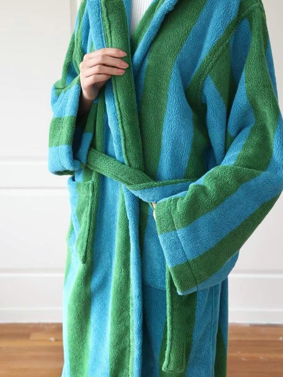 Cotton Terry Striped Bathrobe