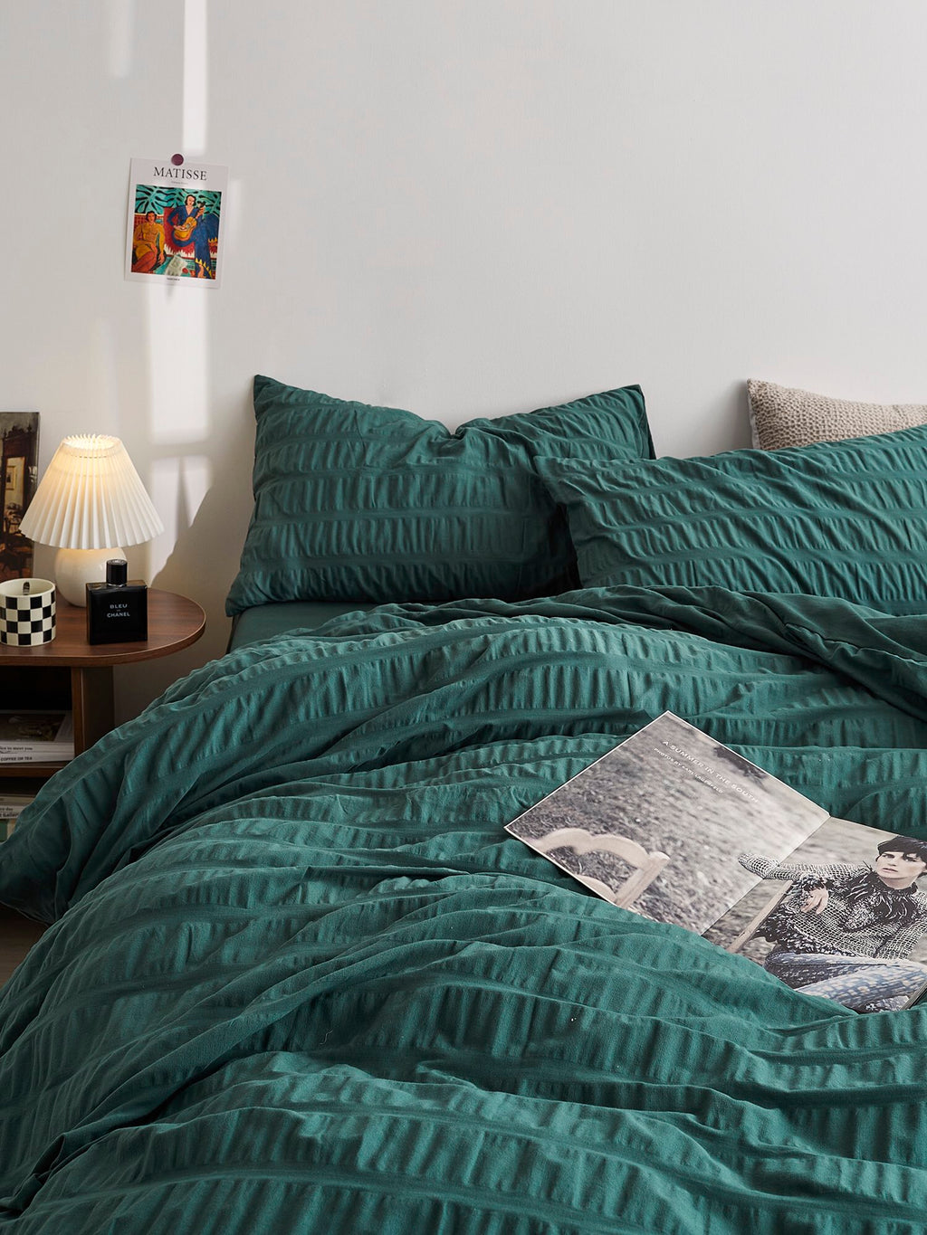 Emerald Ripple Cotton Seersucker Bedding Set original reference image 1