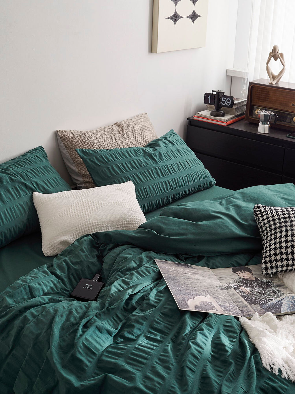Emerald Ripple Cotton Seersucker Bedding Set original reference image 2