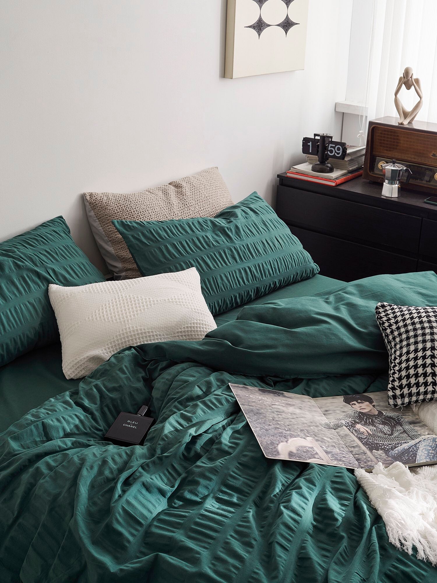 Emerald Ripple Cotton Seersucker Bedding Set original reference image 2