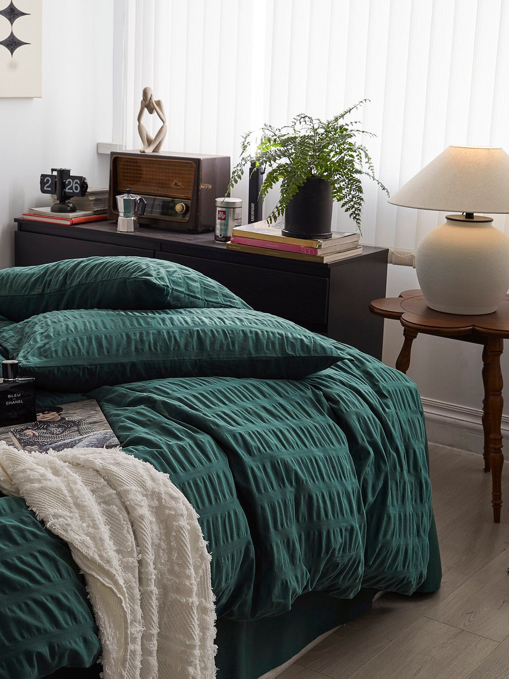 Emerald Ripple Cotton Seersucker Bedding Set original reference image 8