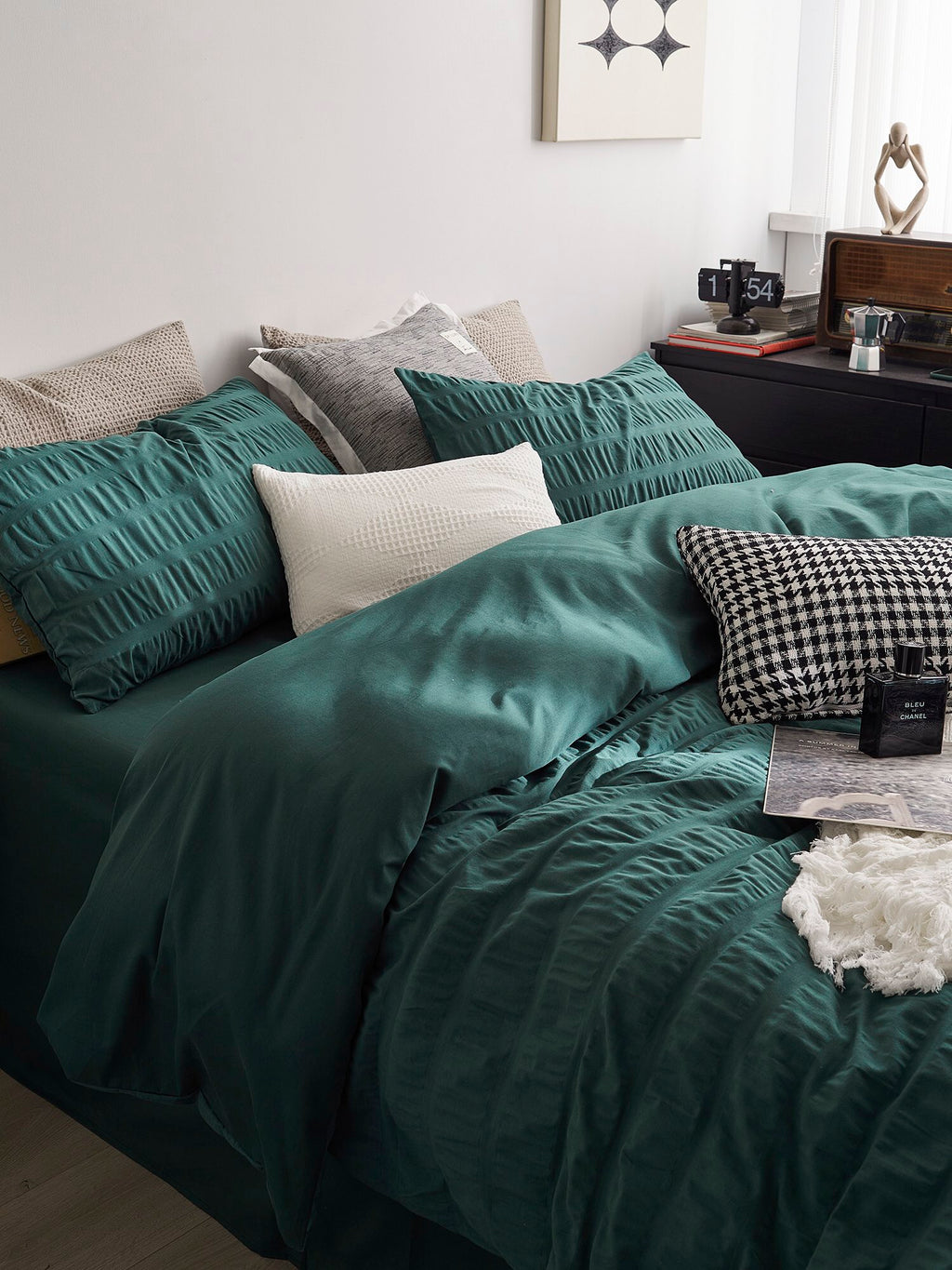 Emerald Ripple Cotton Seersucker Bedding Set original reference image 9