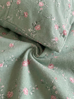 Green Rose Floral Cotton Jersey Duvet Cover detail image