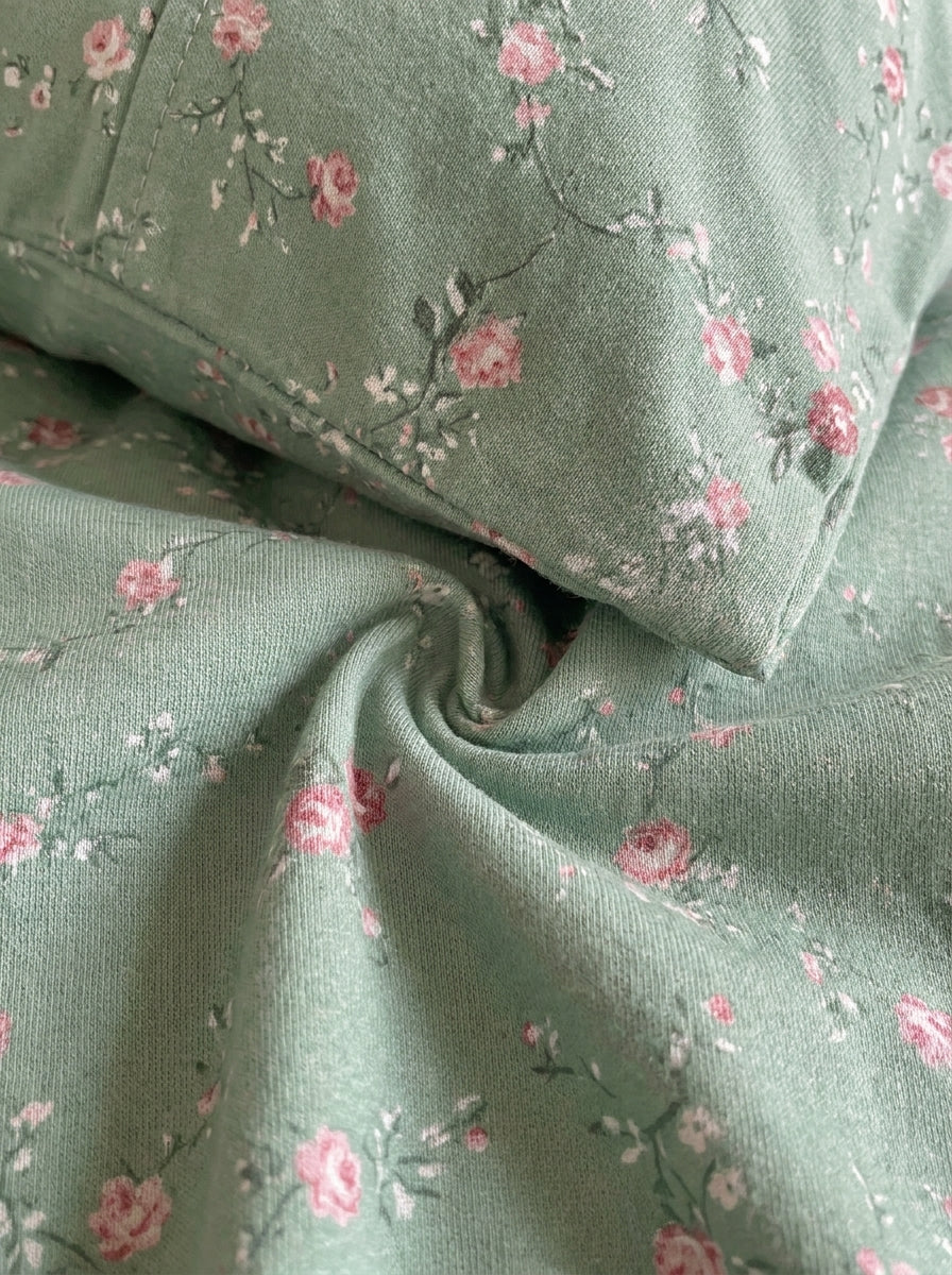 Green Rose Floral Cotton Jersey Duvet Cover detail image