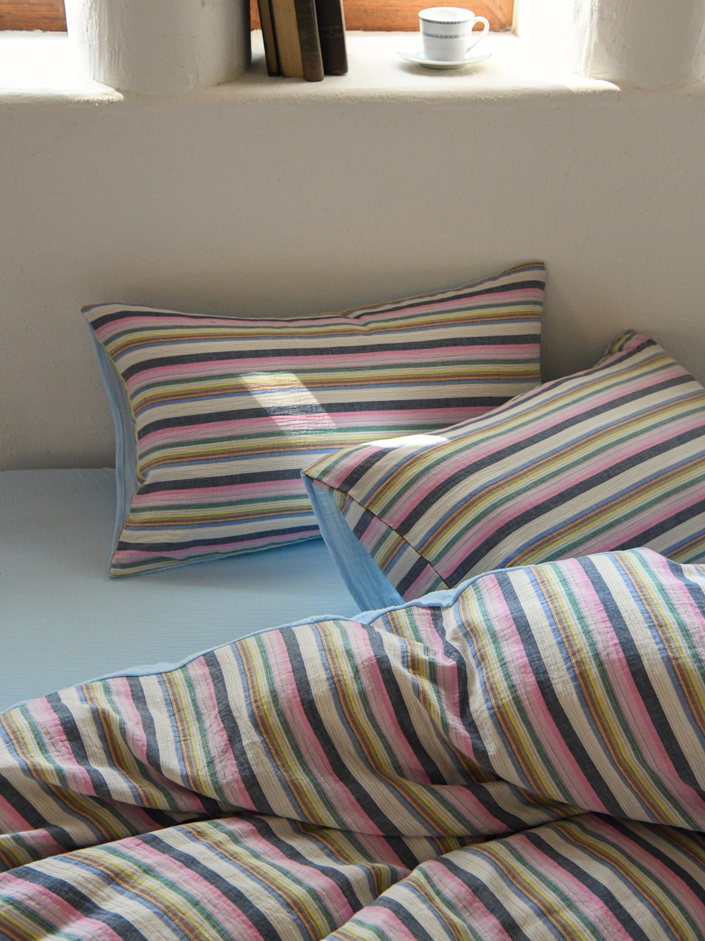 Harbor Stripe Cotton Muslin Bedding Set original reference image 1