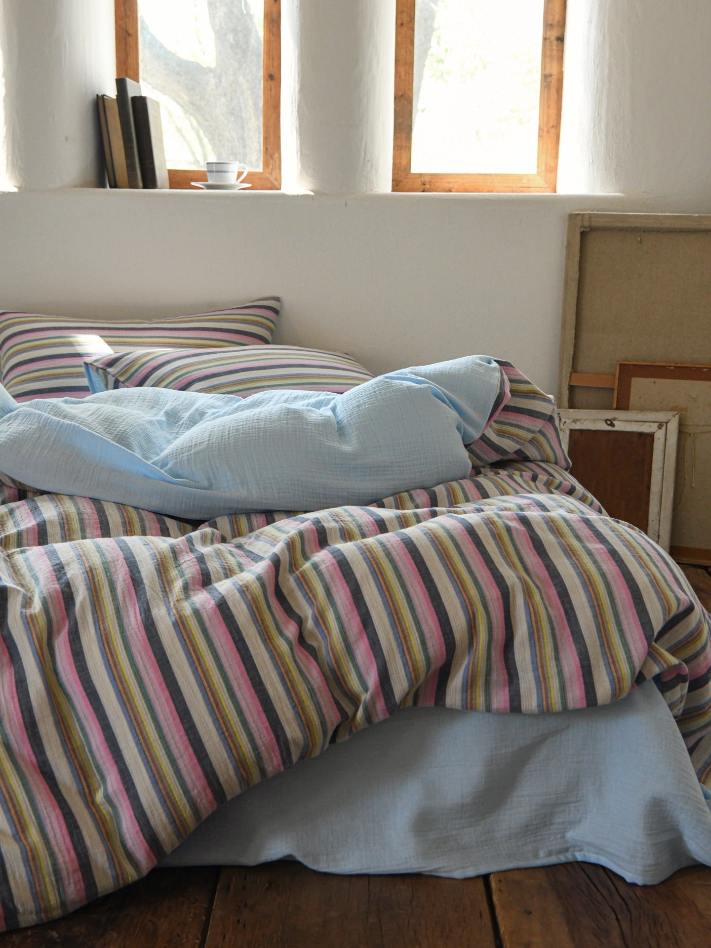 Harbor Stripe Cotton Muslin Bedding Set original reference image 2
