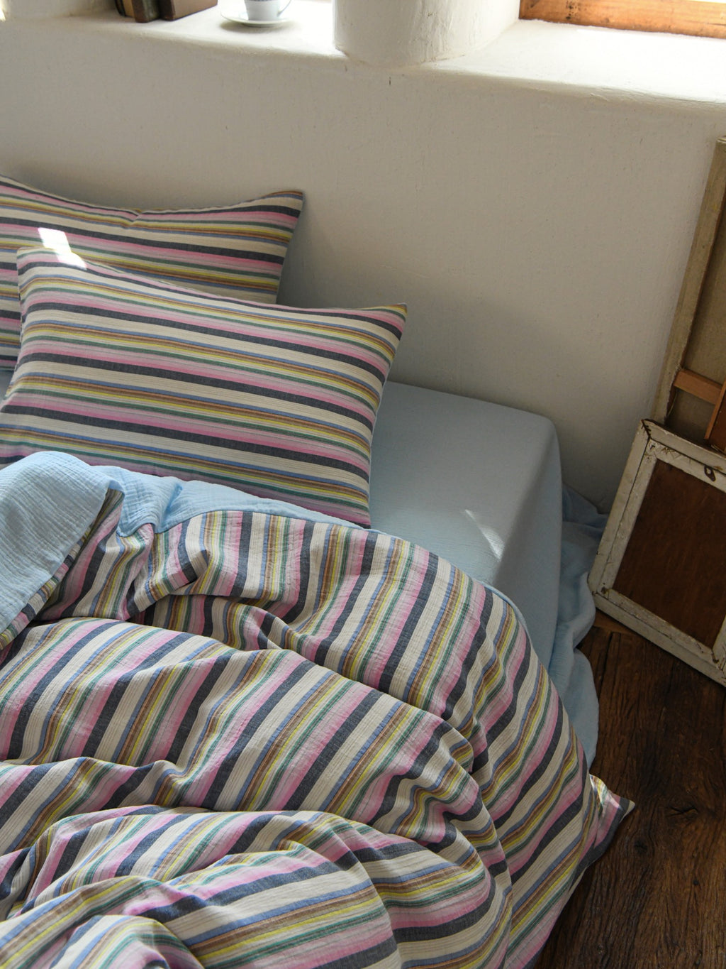 Harbor Stripe Cotton Muslin Bedding Set original reference image 7