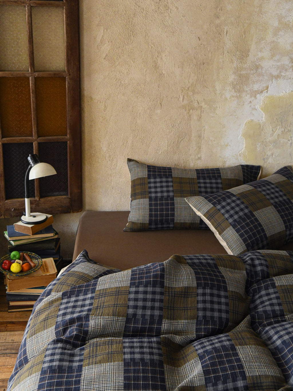 Heritage Patchwork Plaid Cotton Muslin Bedding Set original reference image 2