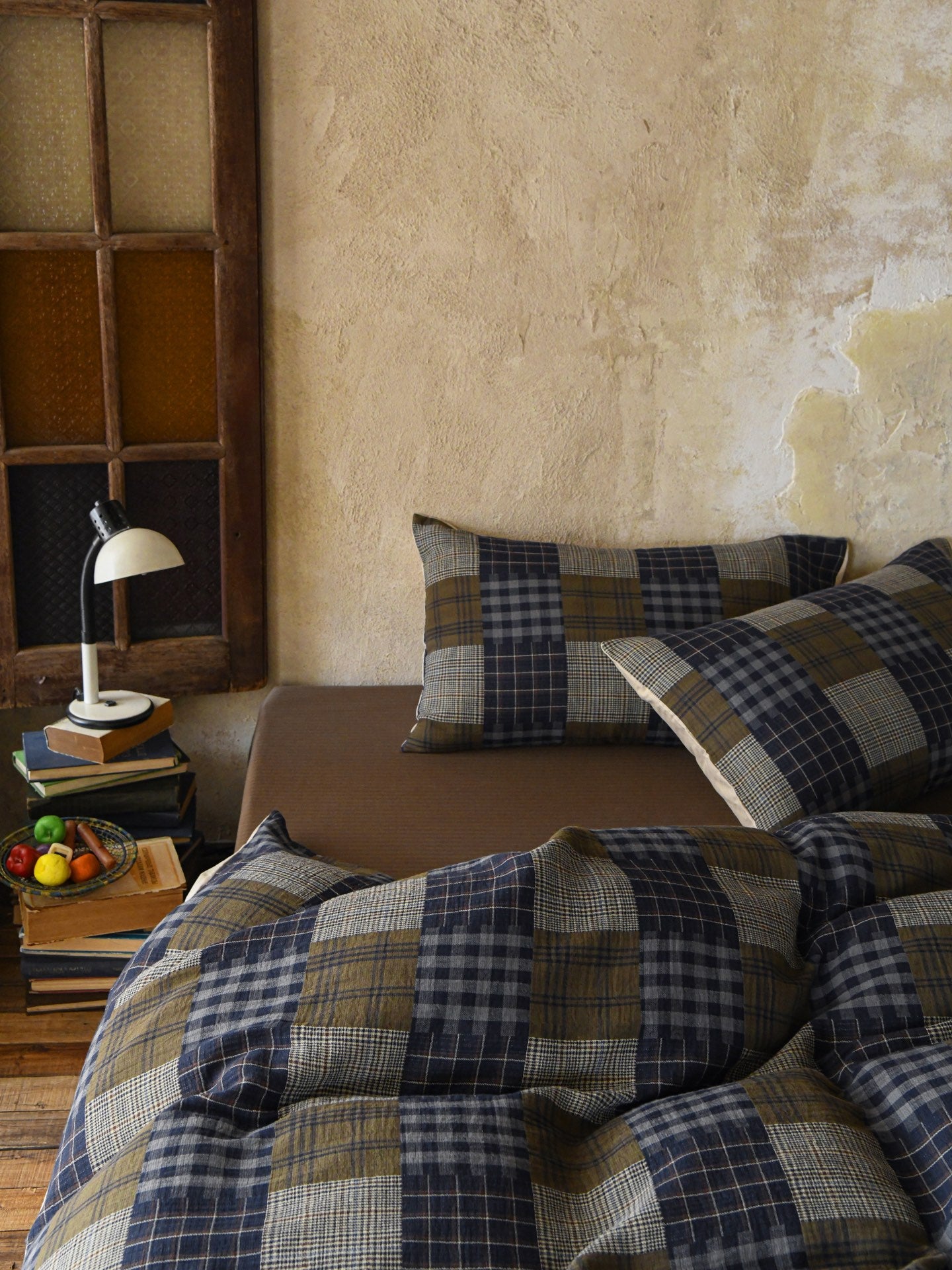 Heritage Patchwork Plaid Cotton Muslin Bedding Set original reference image 2