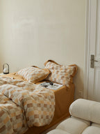 Honey Loft Check Jacquard Cotton Bedding Set original reference image 2