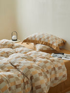 Honey Loft Check Jacquard Cotton Bedding Set original reference image 3