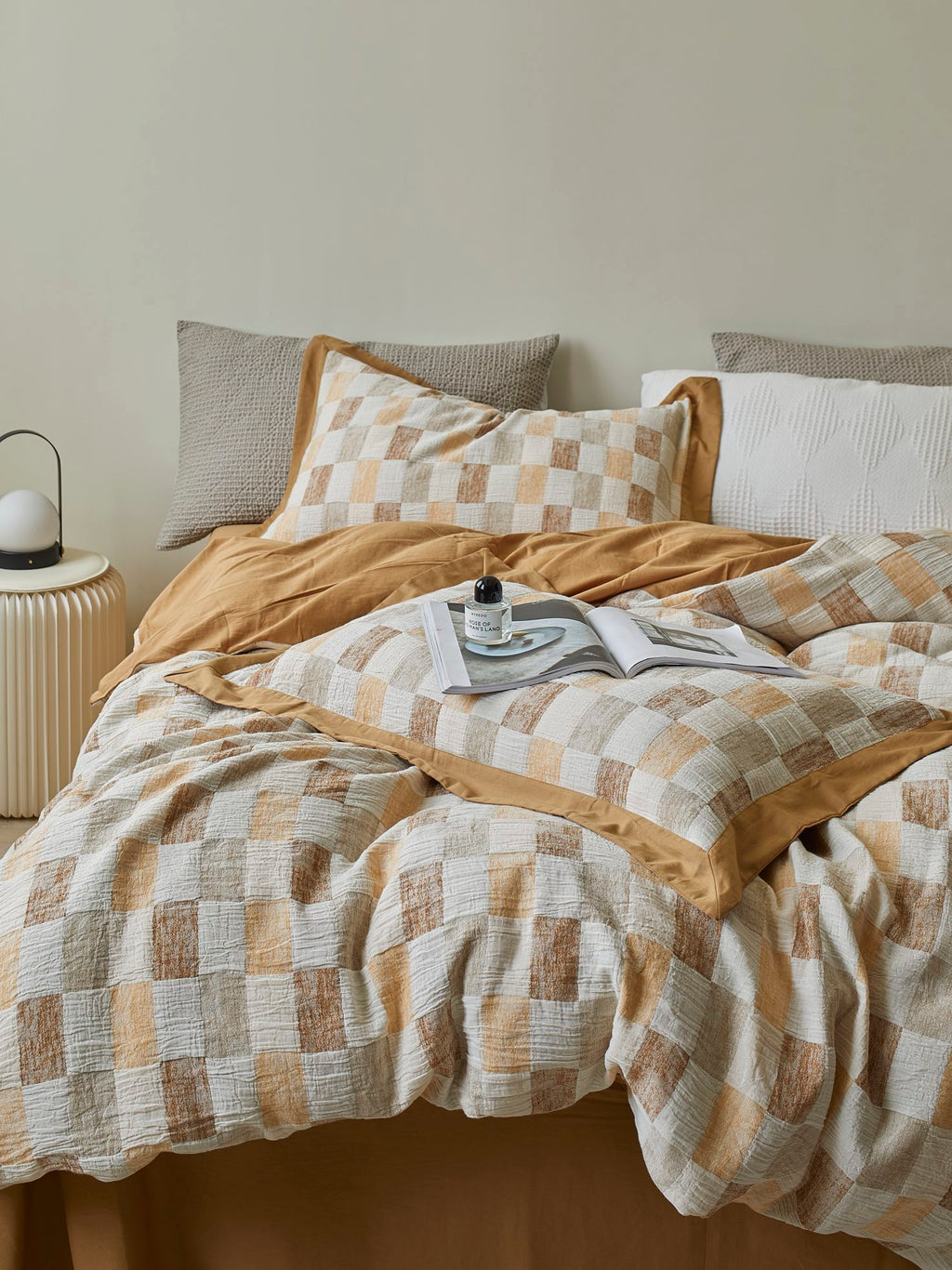 Honey Loft Check Jacquard Cotton Bedding Set original reference image 5