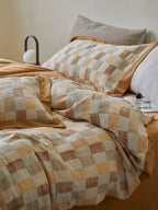 Honey Loft Check Jacquard Cotton Bedding Set original reference image 8