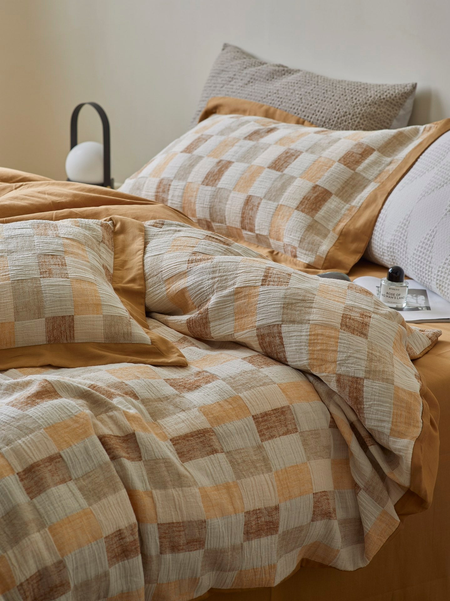 Honey Loft Check Jacquard Cotton Bedding Set original reference image 8