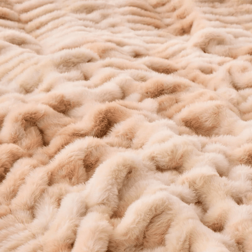 Beige Cinched Faux Fur Blanket