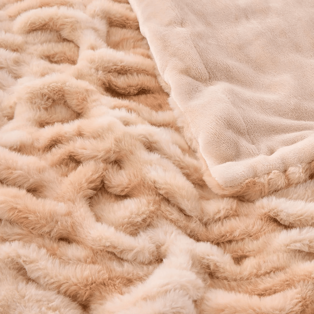 Beige Cinched Faux Fur Blanket