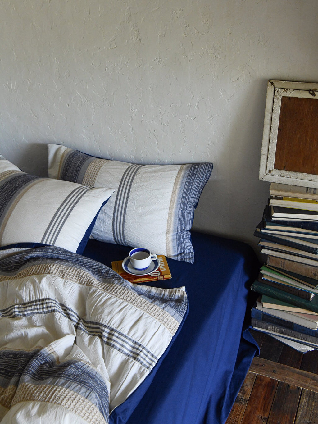 Indigo Heritage Stripe Jacquard Cotton Bedding Set original reference image 3