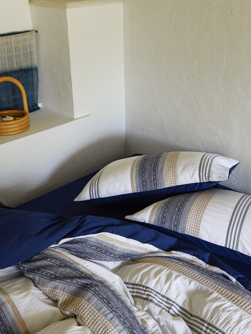 Indigo Heritage Stripe Jacquard Cotton Bedding Set original reference image 6