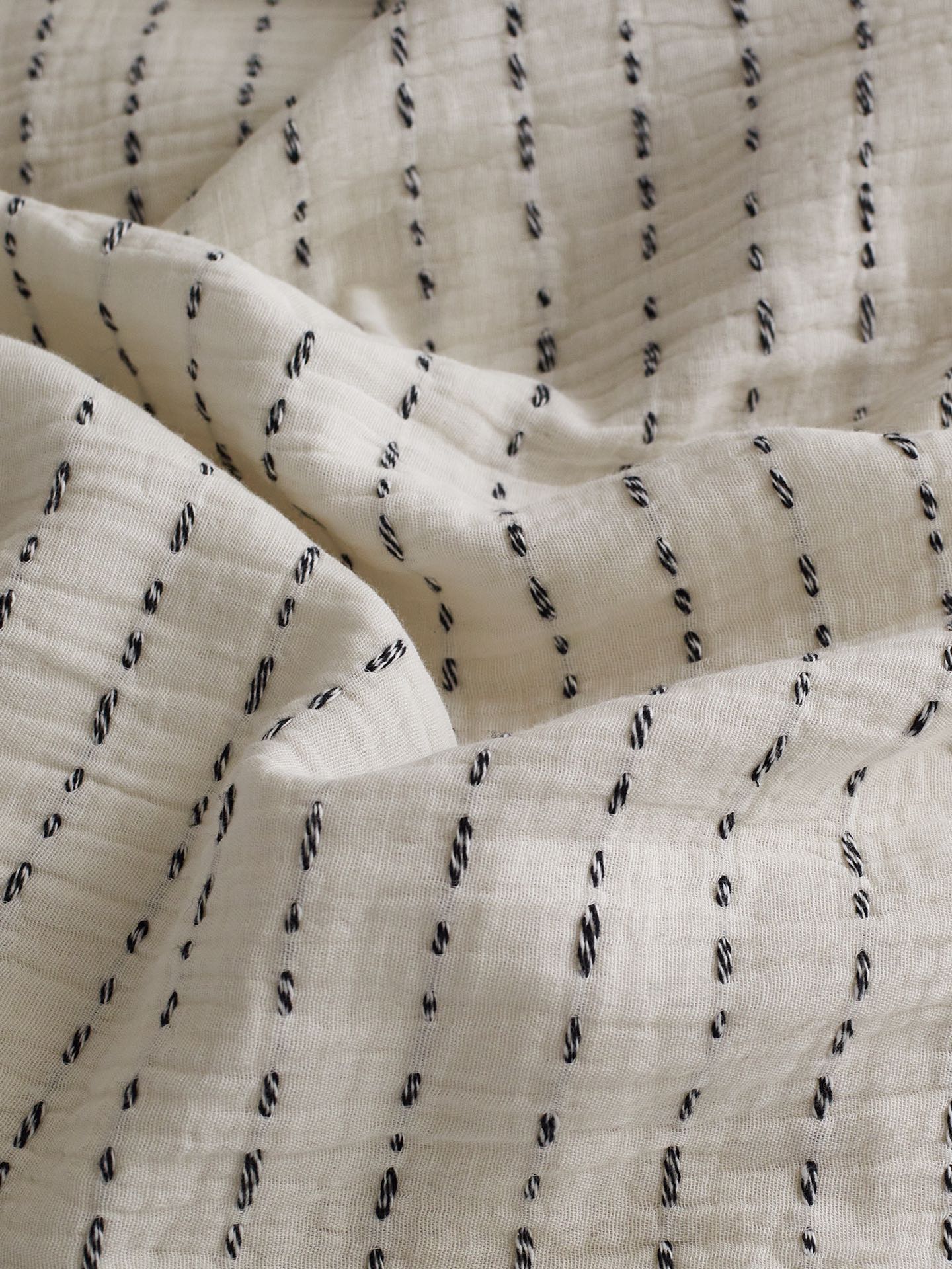 Ivory Charcoal Ruffle Stripe Cotton Muslin Bedding Set original reference image 7