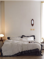 Ivory Charcoal Ruffle Stripe Cotton Muslin Bedding Set original reference image 8