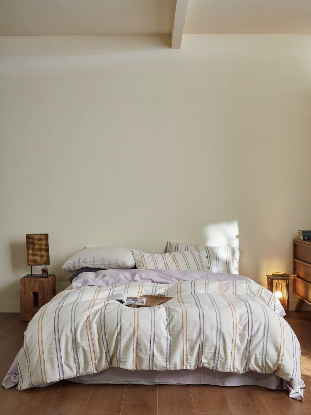Lavender Meadow Stripe Cotton Jacquard Bedding Set original reference image 1