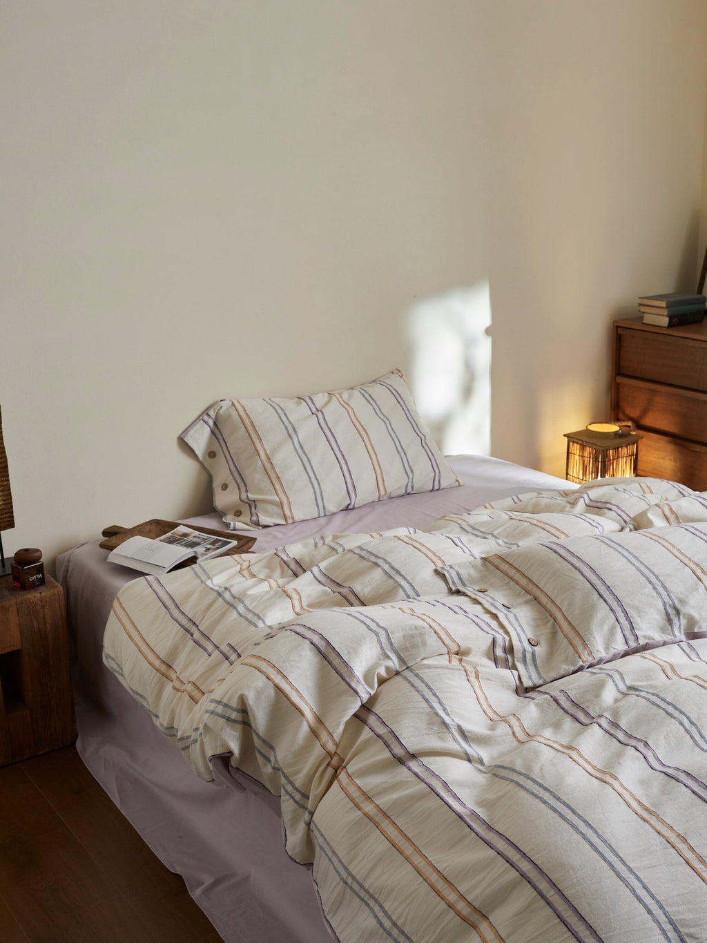 Lavender Meadow Stripe Cotton Jacquard Bedding Set original reference image 5