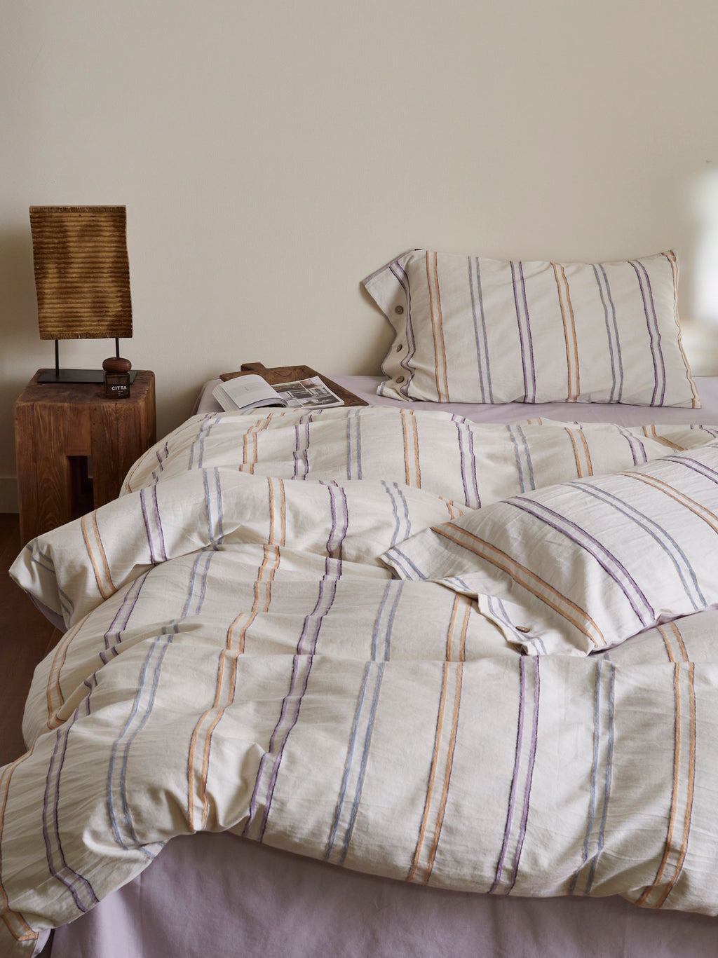 Lavender Meadow Stripe Cotton Jacquard Bedding Set original reference image 6