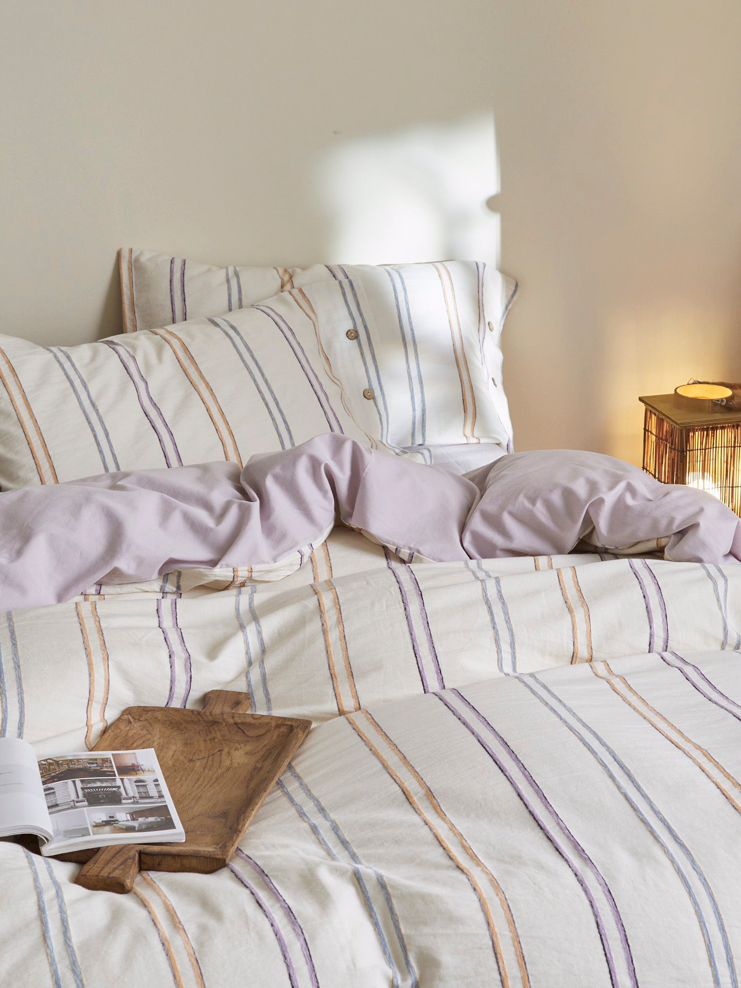 Lavender Meadow Stripe Cotton Jacquard Bedding Set original reference image 8
