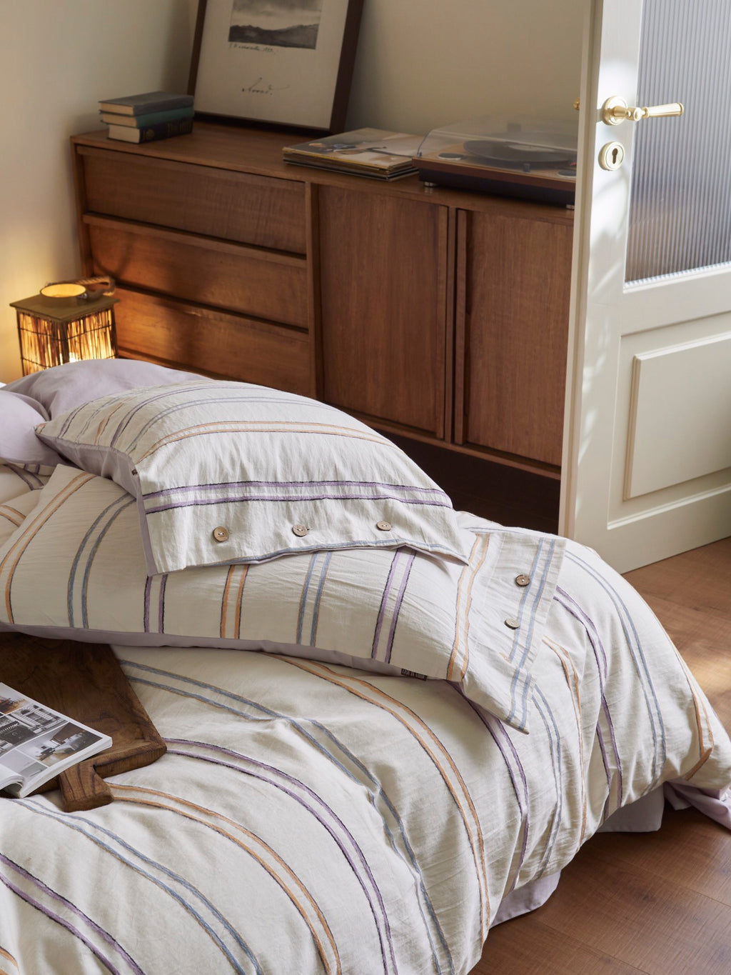 Lavender Meadow Stripe Cotton Jacquard Bedding Set original reference image 9