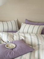 Lavender Meadow Stripe Cotton Muslin Bedding Set original reference image 2