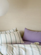 Lavender Meadow Stripe Cotton Muslin Bedding Set original reference image 3