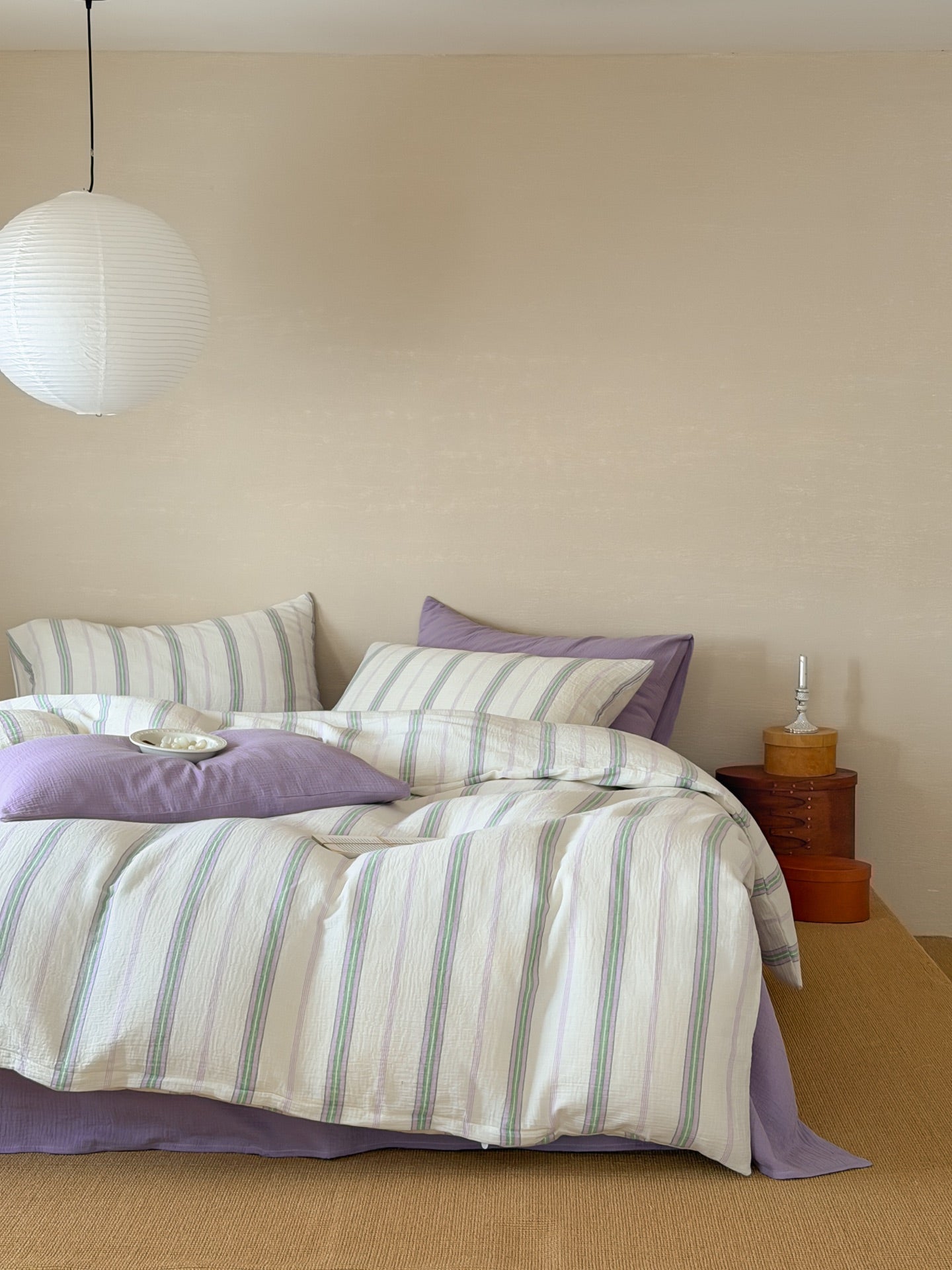 Lavender Meadow Stripe Cotton Muslin Bedding Set original reference image 6