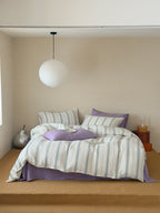 Lavender Meadow Stripe Cotton Muslin Bedding Set original reference image 7