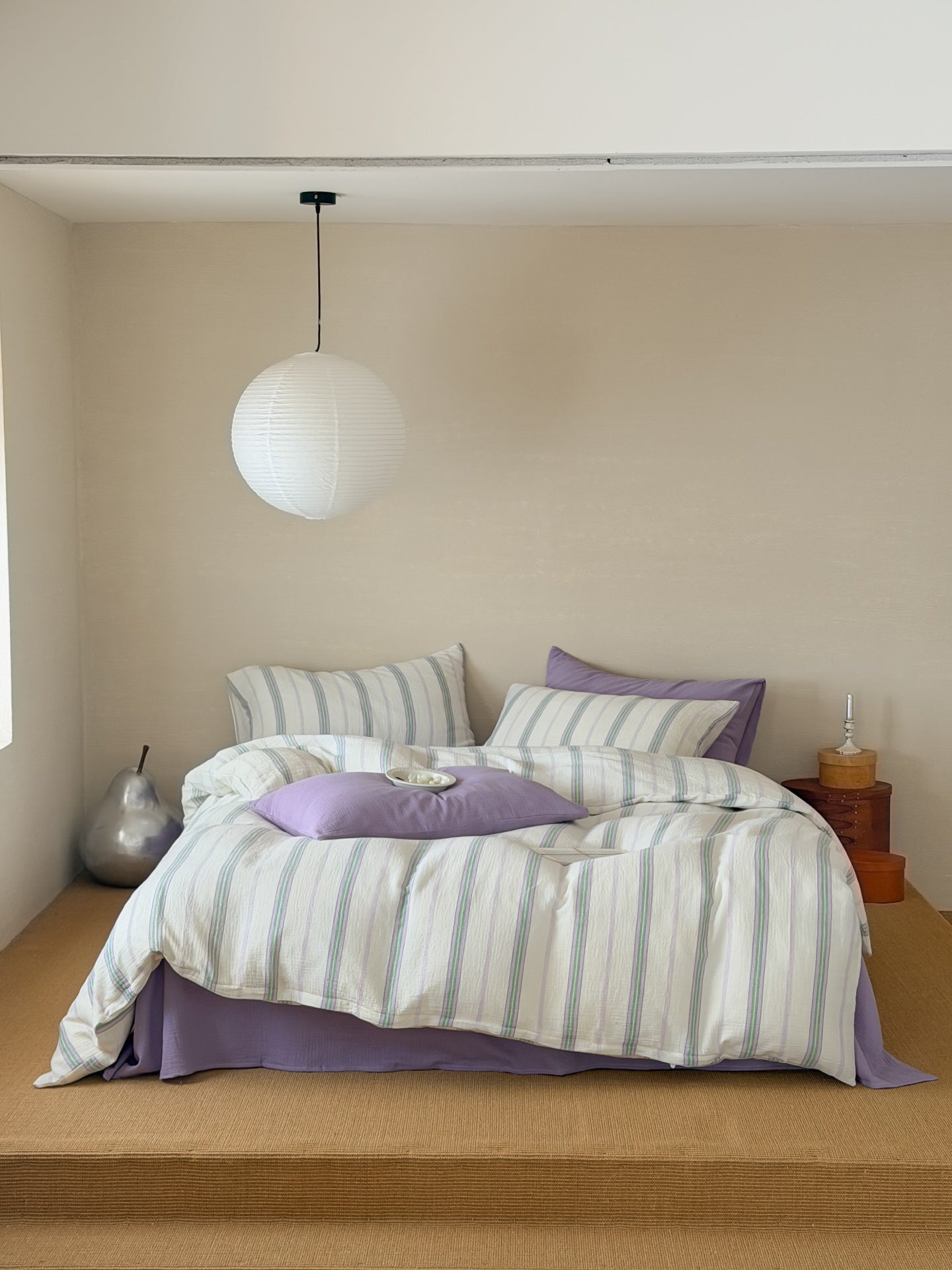 Lavender Meadow Stripe Cotton Muslin Bedding Set original reference image 7