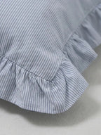 Light Blue Ruffled Ticking Stripe Duvet Cover