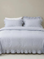 Light Blue Ruffled Ticking Stripe Duvet Cover