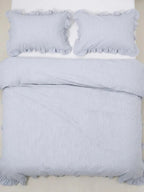 Light Blue Ruffled Ticking Stripe Duvet Cover