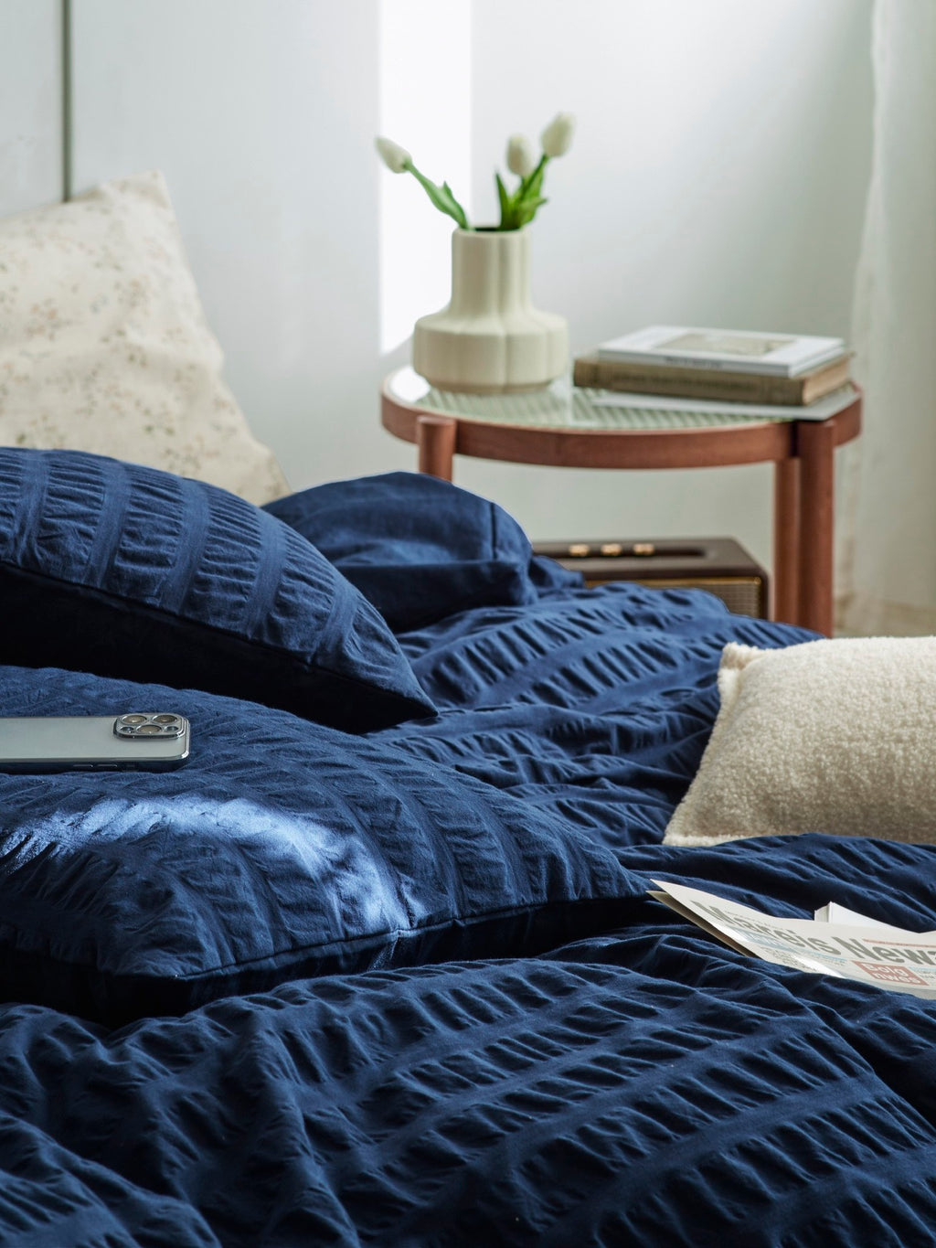 Midnight Tide Cotton Seersucker Bedding Set original reference image 6