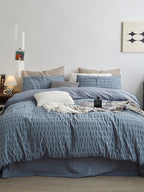Mist Blue Cotton Seersucker Bedding Set original reference image 1