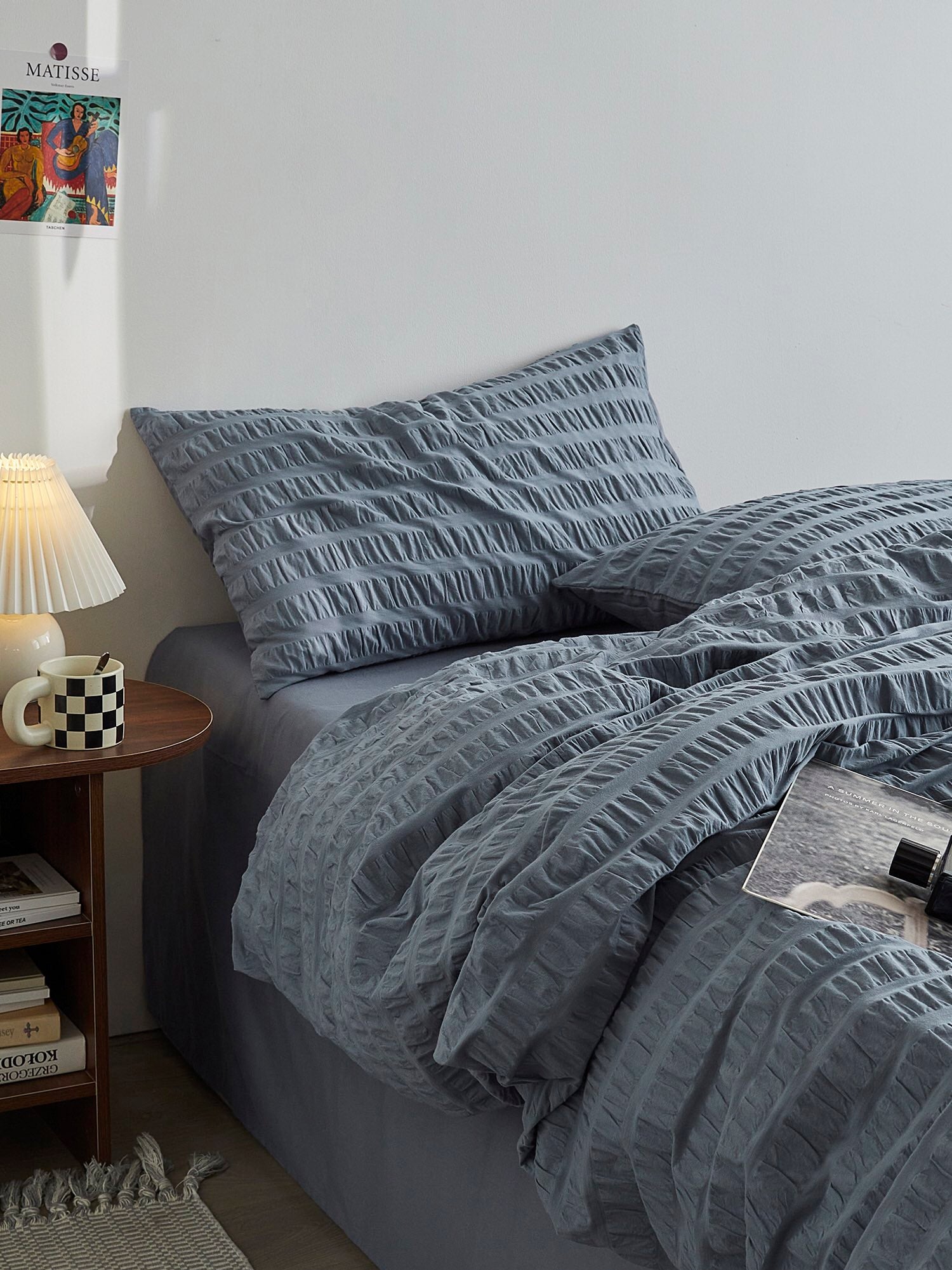 Mist Blue Cotton Seersucker Bedding Set original reference image 2