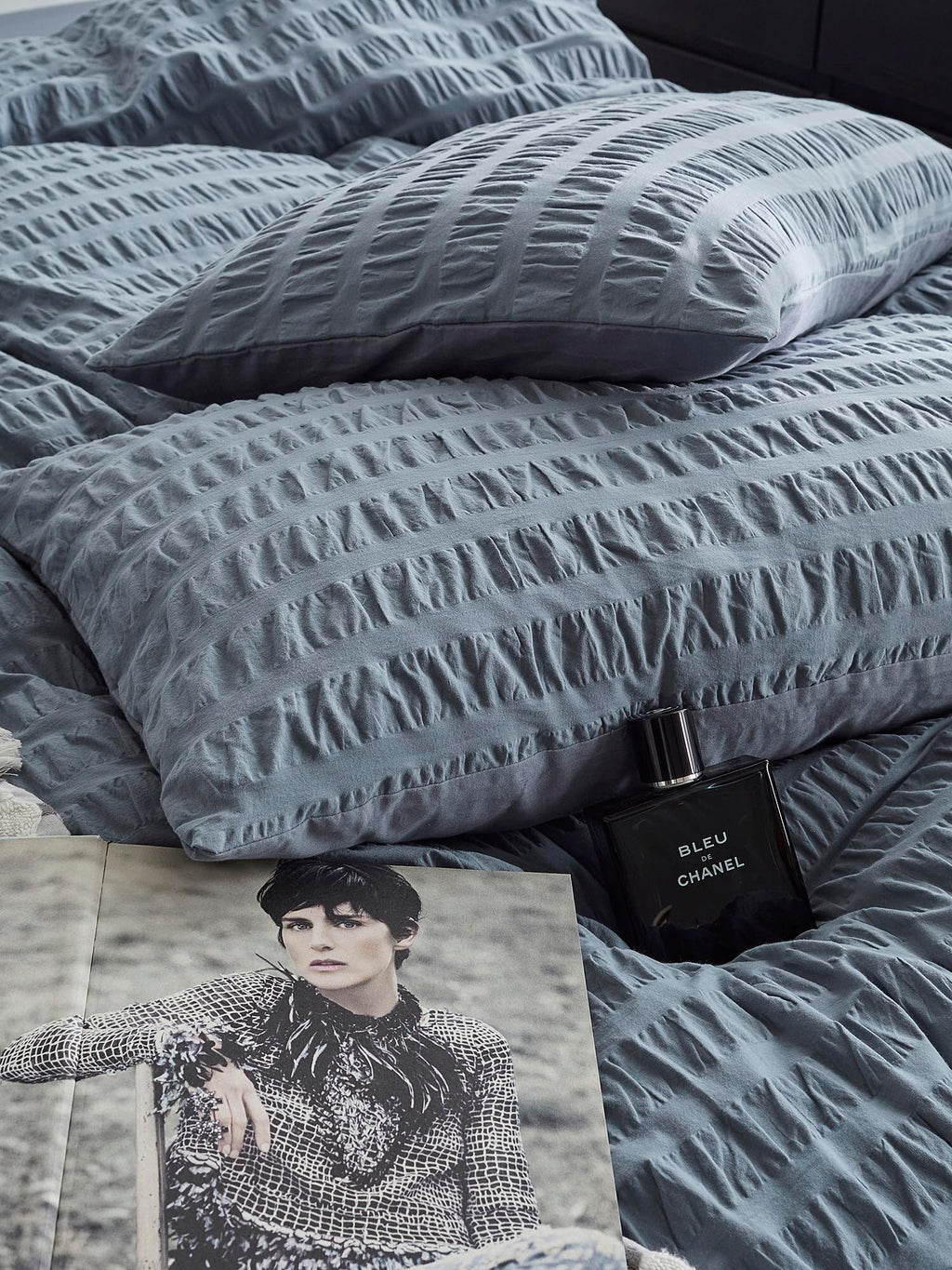 Mist Blue Cotton Seersucker Bedding Set original reference image 4