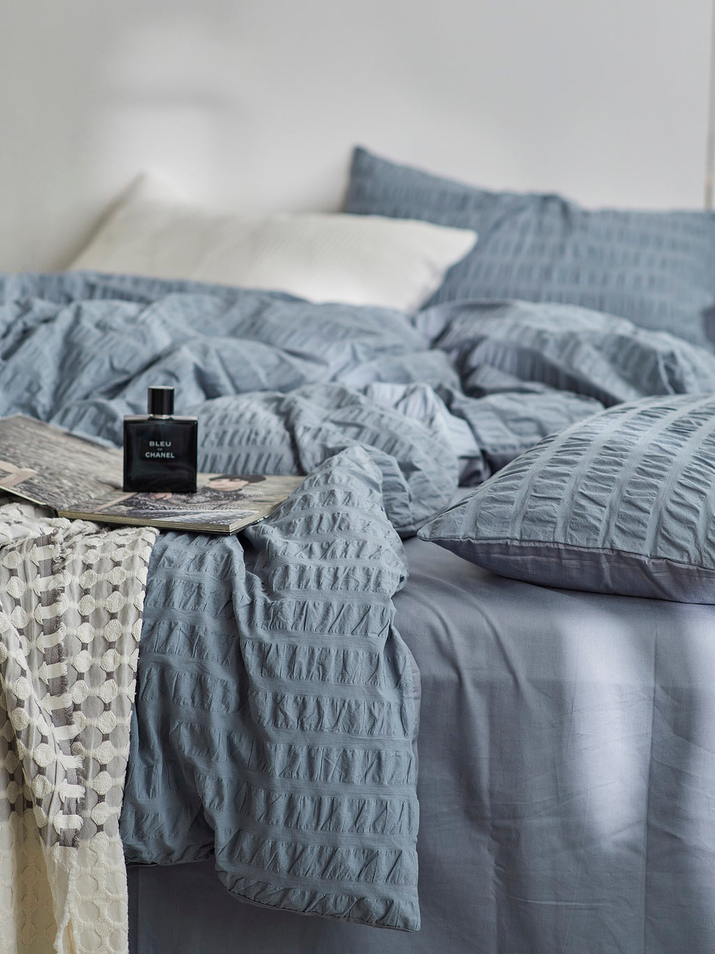 Mist Blue Cotton Seersucker Bedding Set original reference image 5