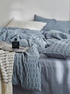 Mist Blue Cotton Seersucker Bedding Set original reference image 5