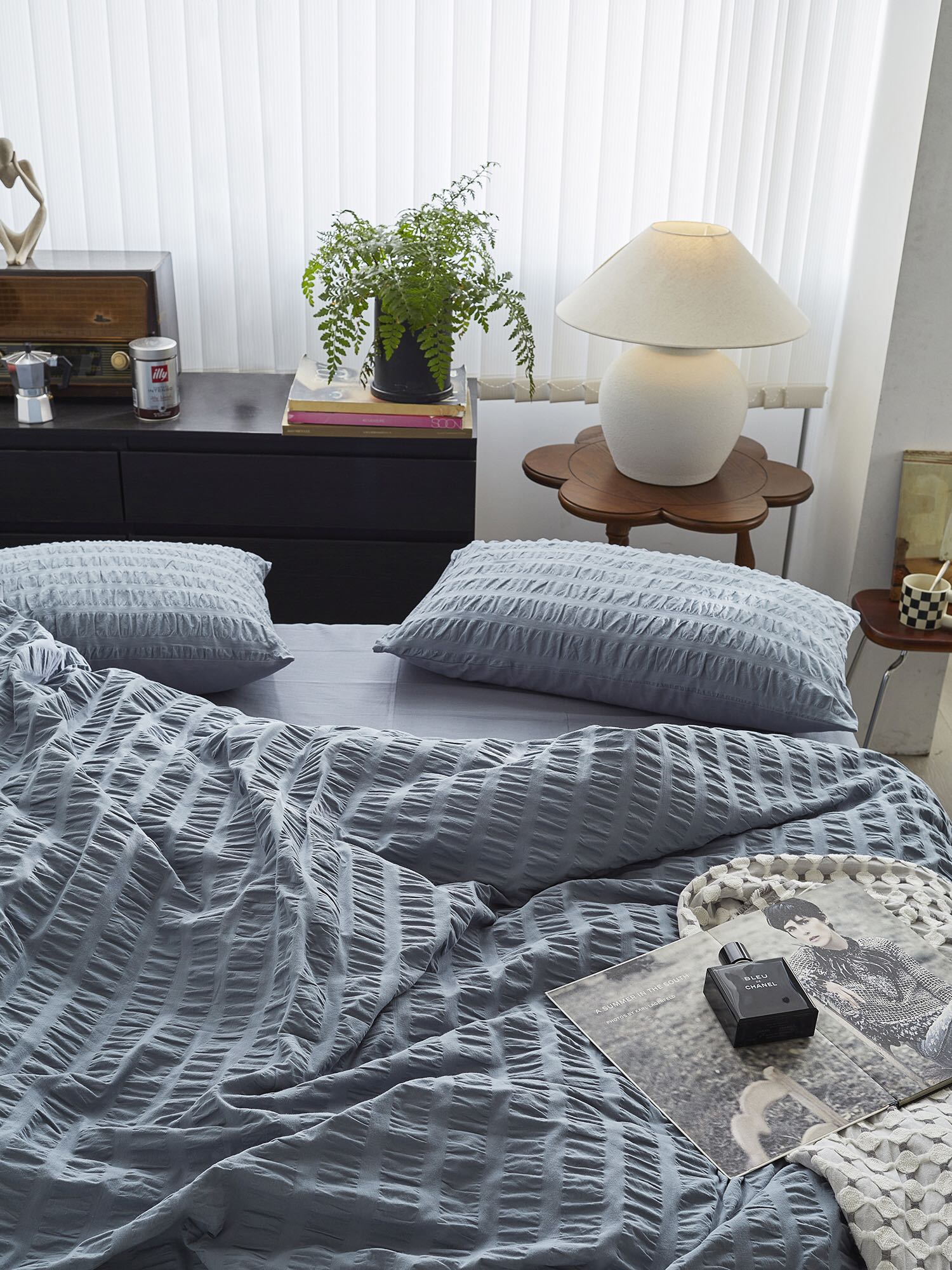 Mist Blue Cotton Seersucker Bedding Set original reference image 7