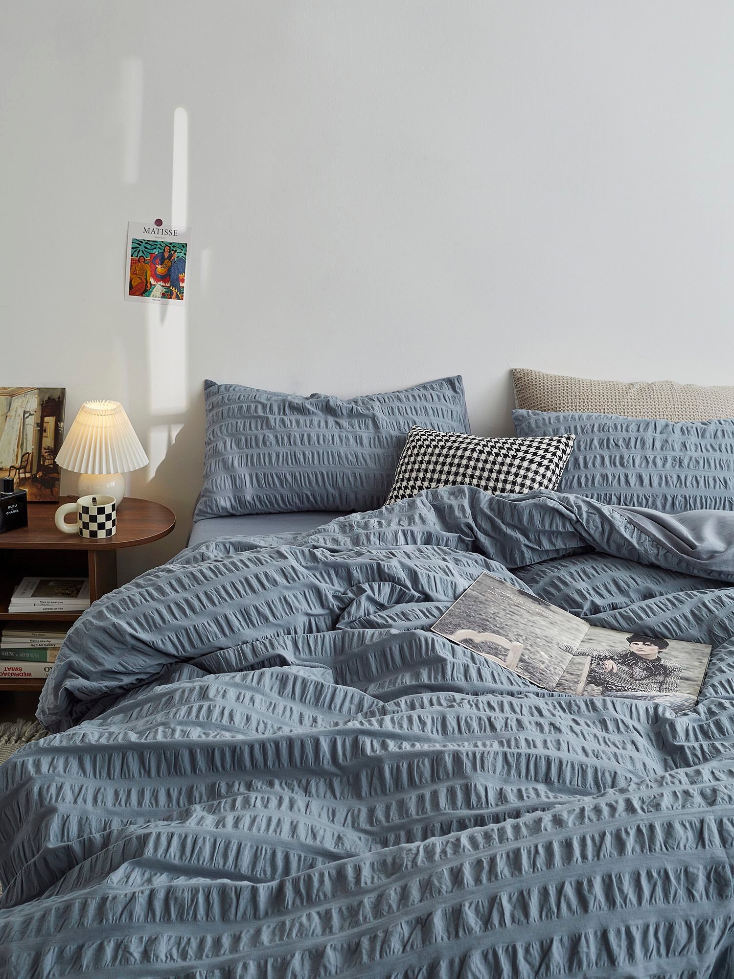 Mist Blue Cotton Seersucker Bedding Set original reference image 8
