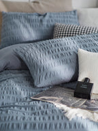 Mist Blue Cotton Seersucker Bedding Set original reference image 9