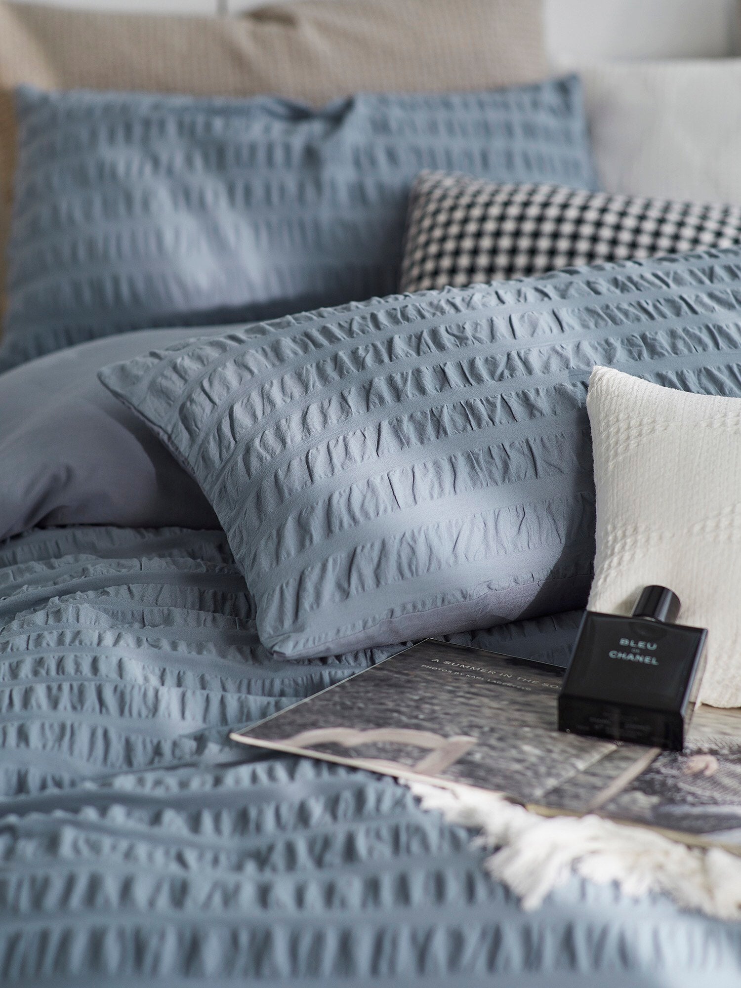 Mist Blue Cotton Seersucker Bedding Set original reference image 9