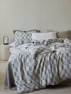 Mist Loft Check Jacquard Cotton Bedding Set original reference image 2